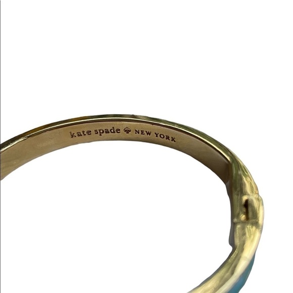 Kate Spade New York Like Hotcakes Gold Tone Teal Enamel Bangle Bracelet with Bag - Picture 4 of 15